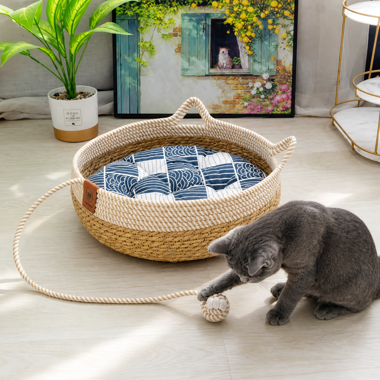 ScritchPets Woven Rattan Cat Bed