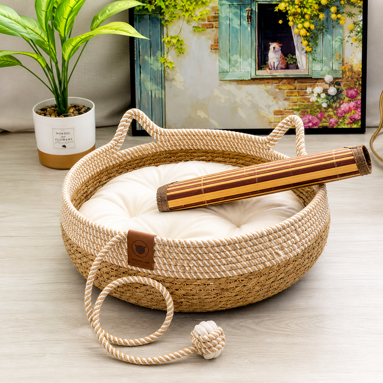ScritchPets Woven Rattan Cat Bed