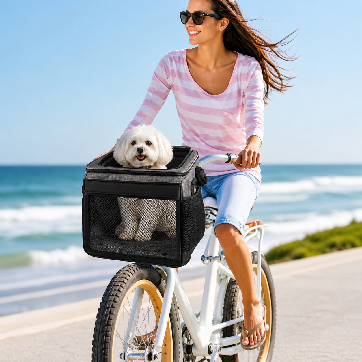 ScritchPets Expandable Dog Bike Basket Carrier