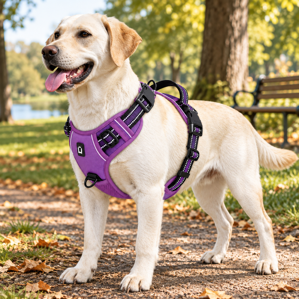 Close-up of top handle on no-pull dog harness