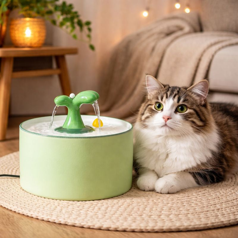 ScritchPets Automatic Ceramic Cat Water Fountain Dispenser