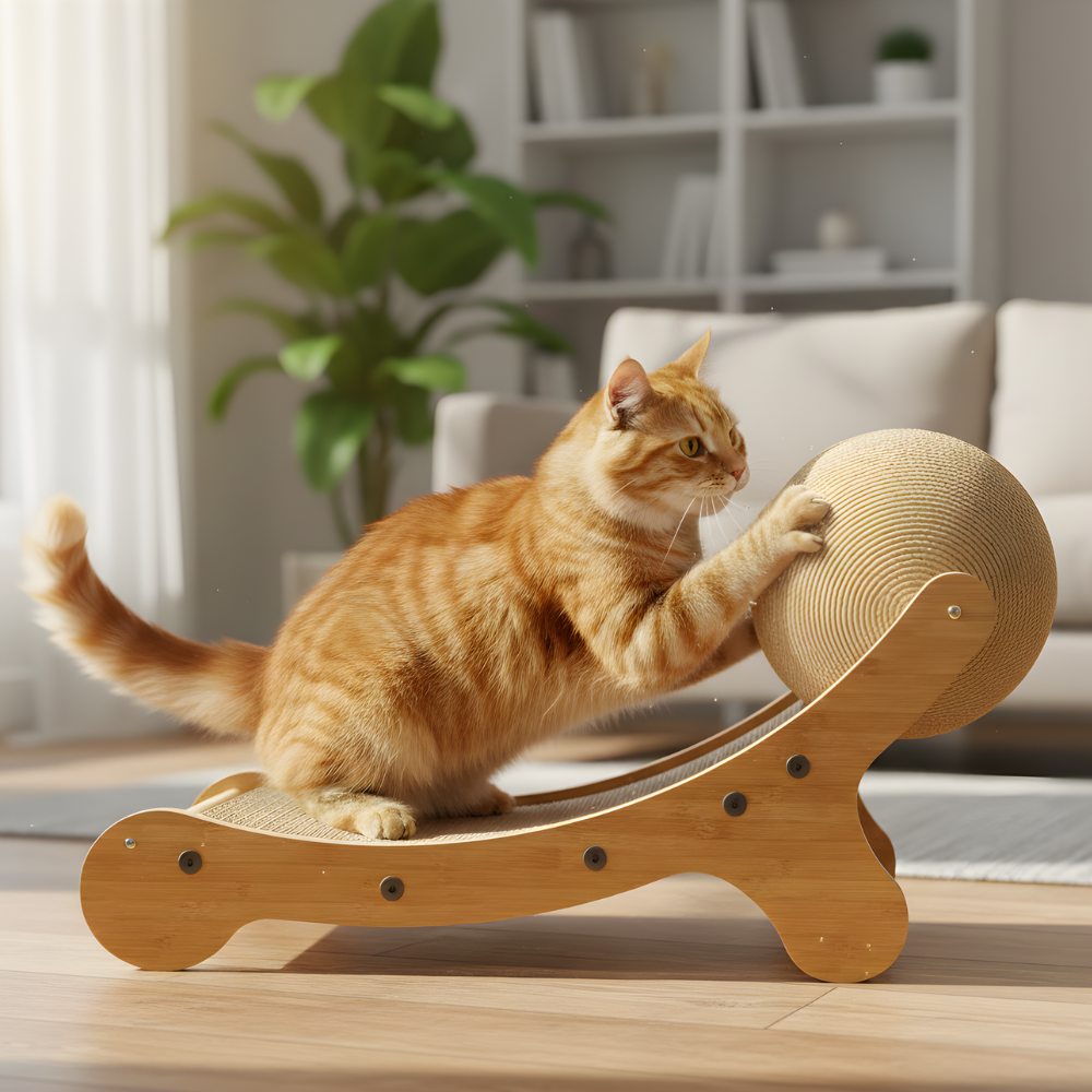 ScritchPets Wooden Cat Scratcher Lounge Bed