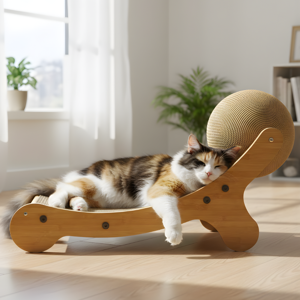 ScritchPets Wooden Cat Scratcher Lounge Bed