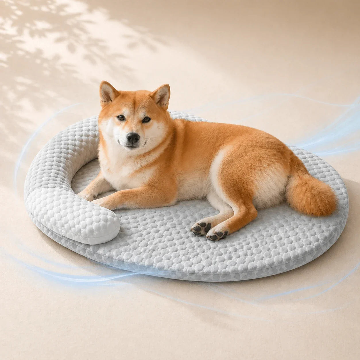 Pawsbetter Cooling Dog Bed with Neck Pillow, summer cooling comfort for dogs, product detail close-up