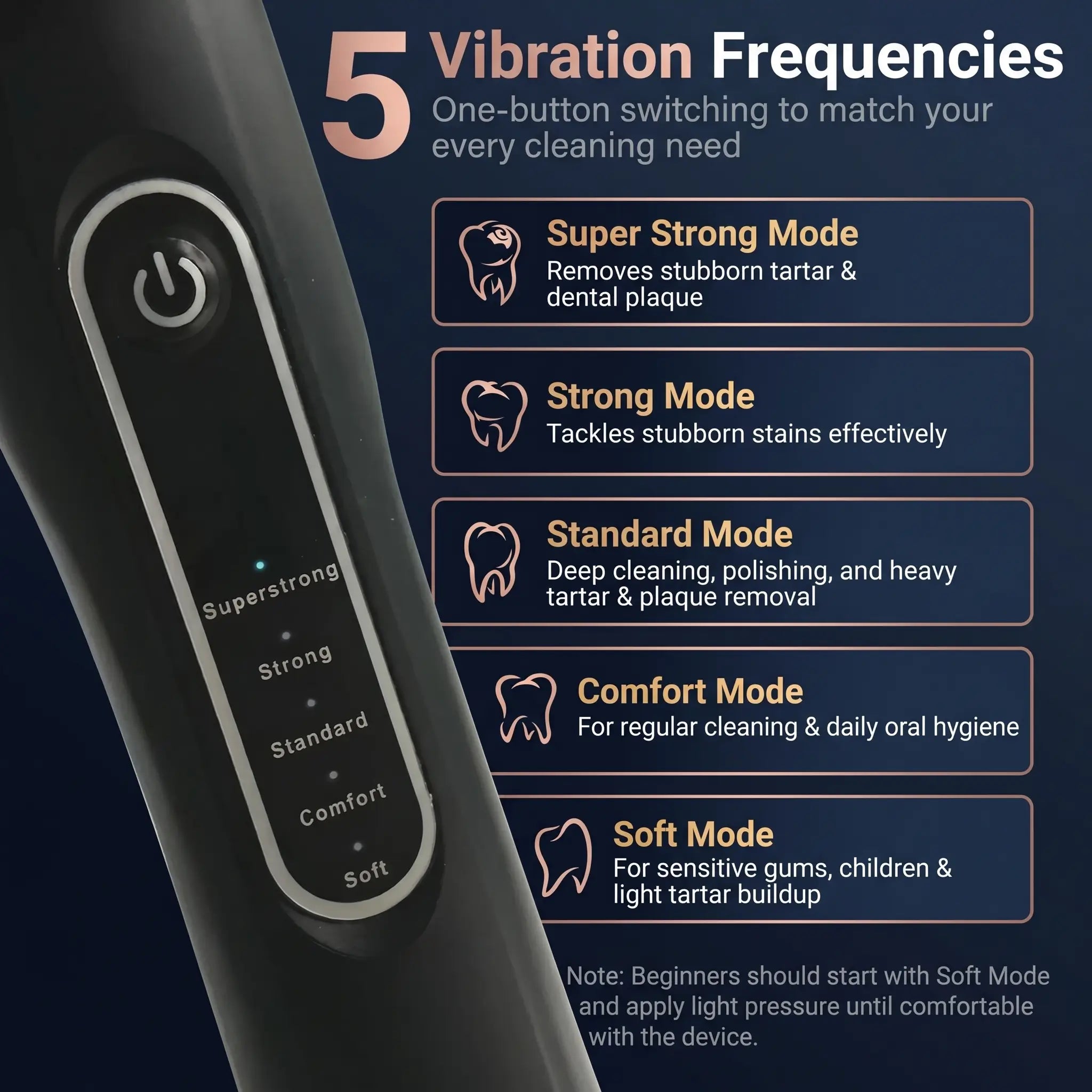 Electric tooth scaler with vibration frequency settings