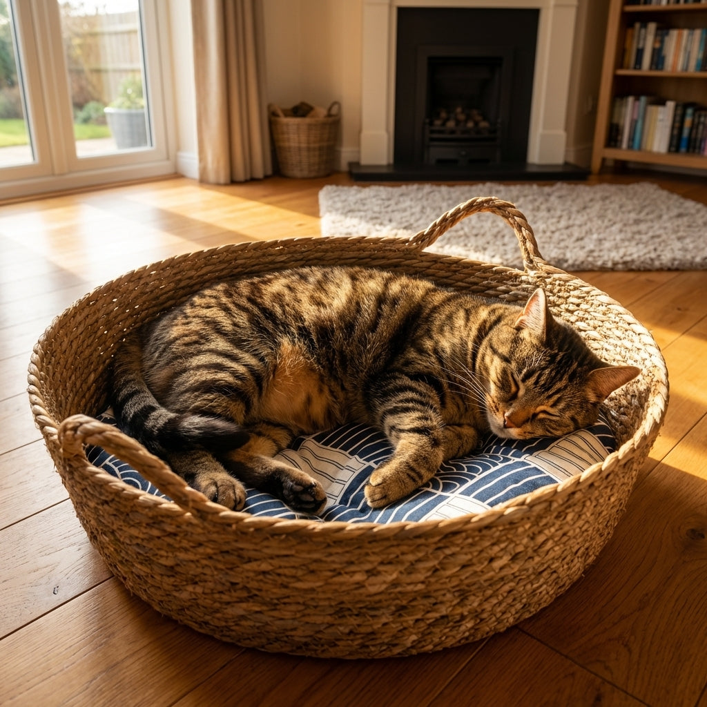 ScritchPets Handwoven Cattail Cat Basket