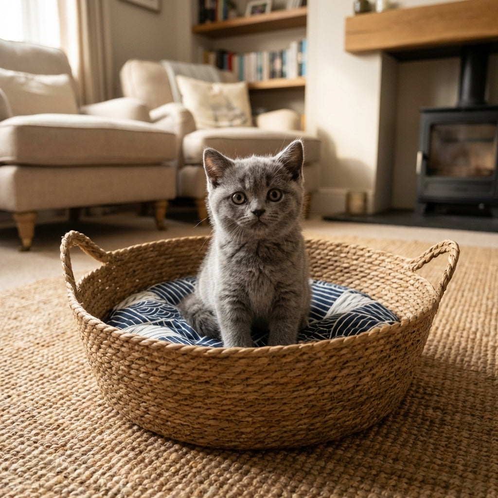 ScritchPets Handwoven Cattail Cat Basket