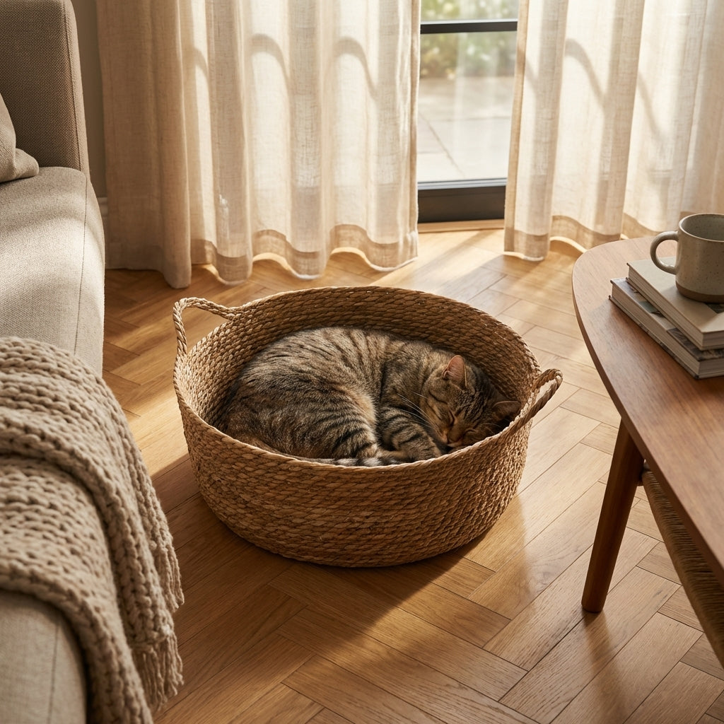 ScritchPets Handwoven Cattail Cat Basket