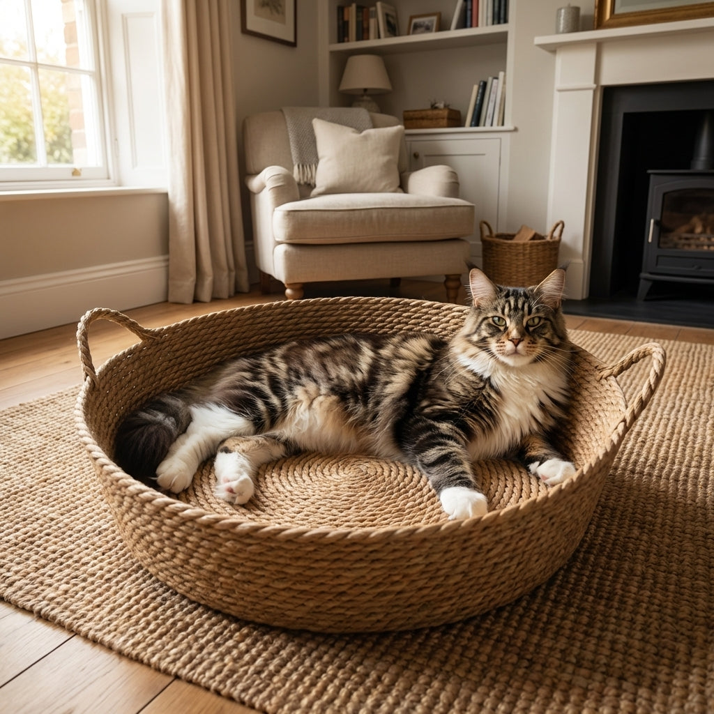 ScritchPets Handwoven Cattail Cat Basket