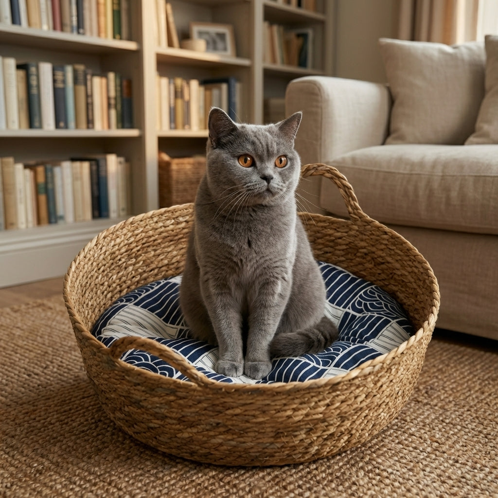 ScritchPets Handwoven Cattail Cat Basket