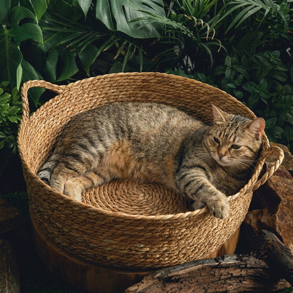 ScritchPets Handwoven Cattail Cat Basket