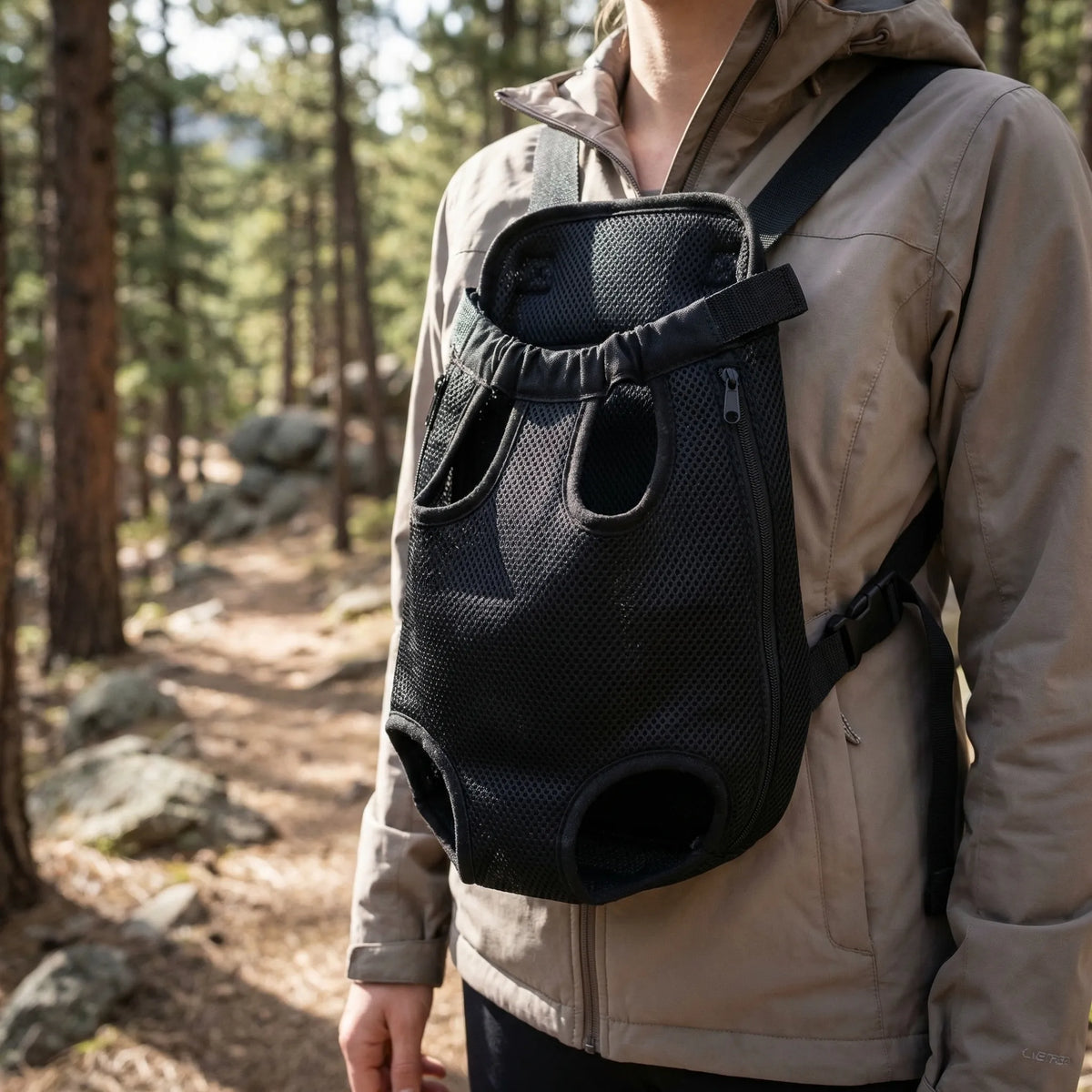 Front facing pet carrier backpack shown from the side