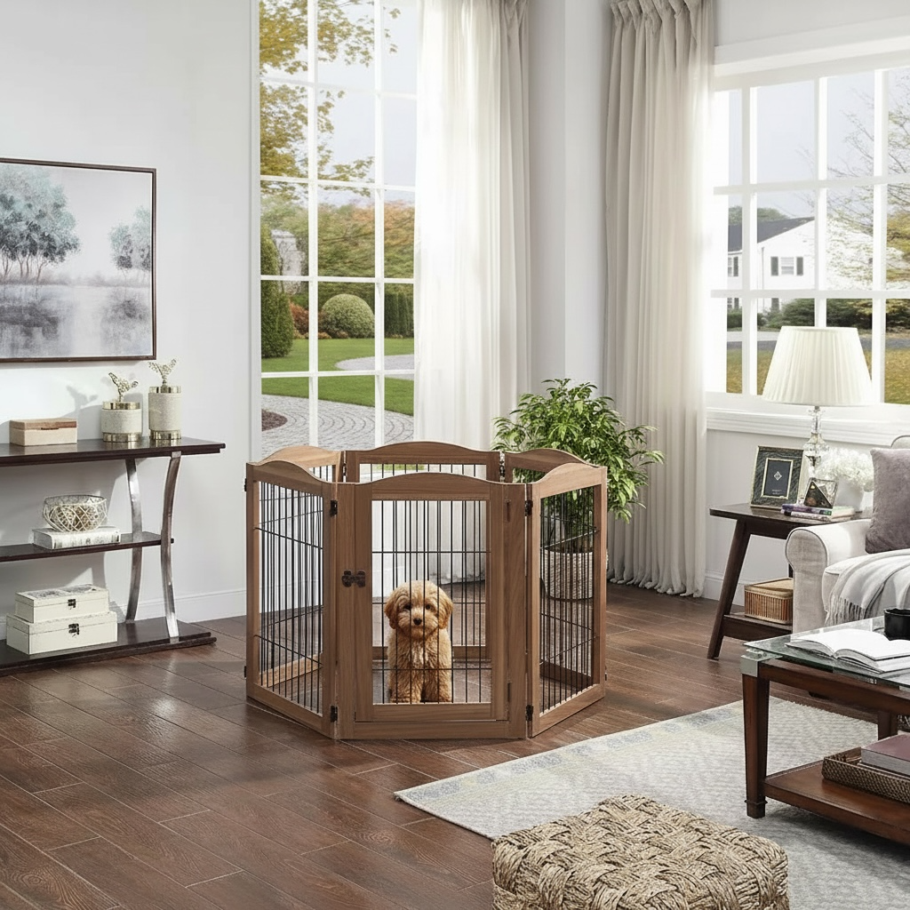 ScritchPets Expandable Timber Pet Playpen 6 Piece Set