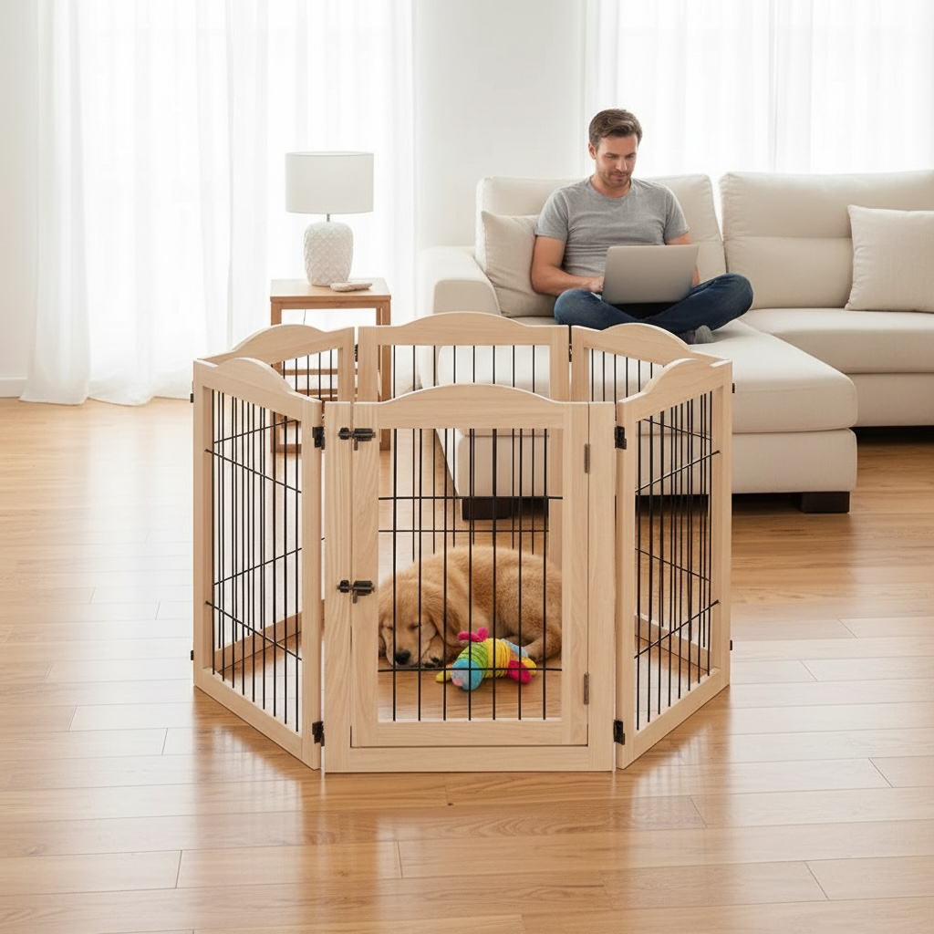 ScritchPets Expandable Timber Pet Playpen 6 Piece Set