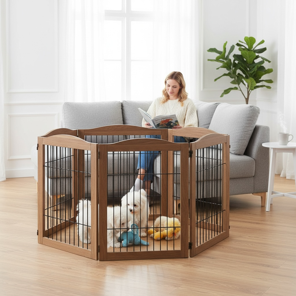ScritchPets Expandable Timber Pet Playpen 6 Piece Set