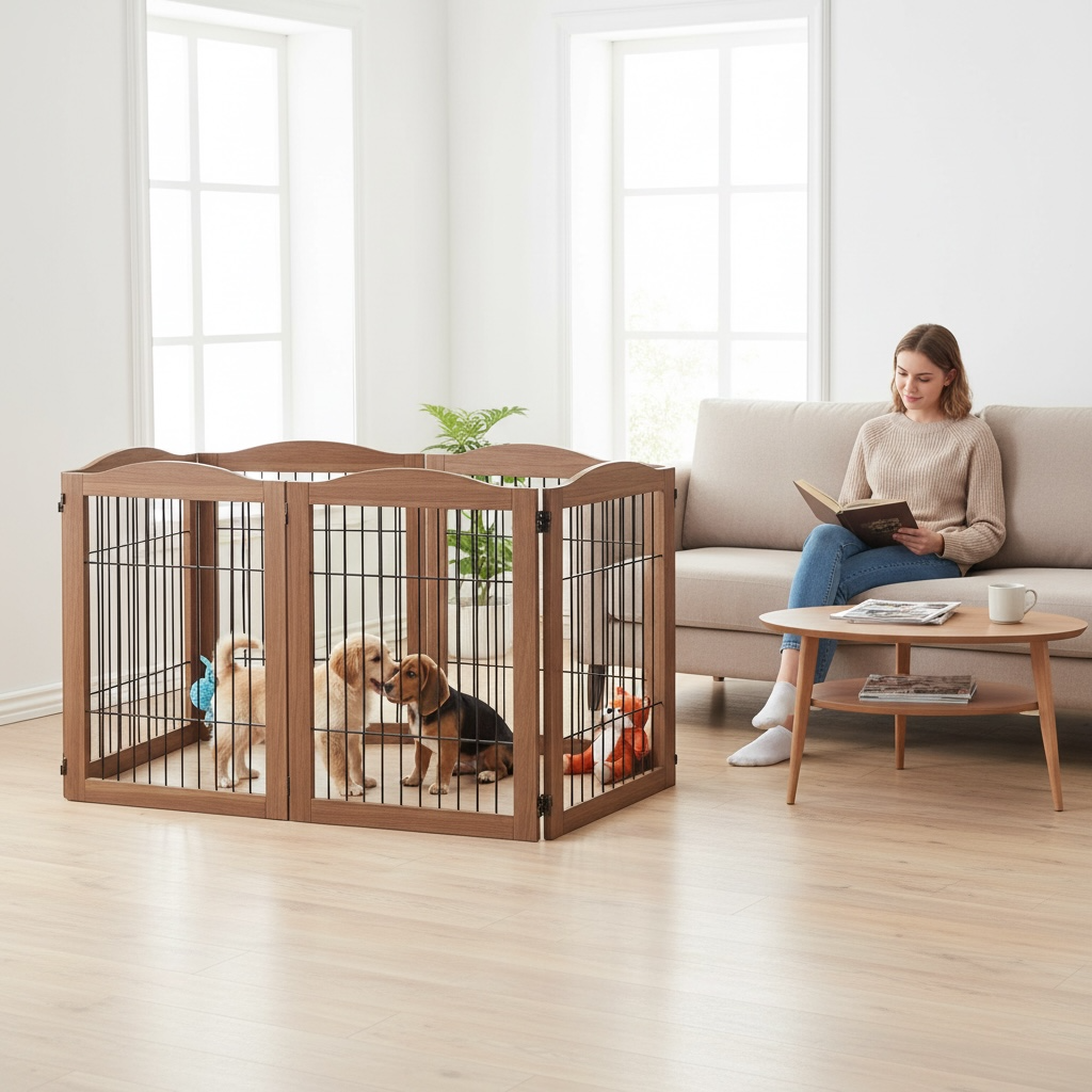 ScritchPets Expandable Timber Pet Playpen 6 Piece Set