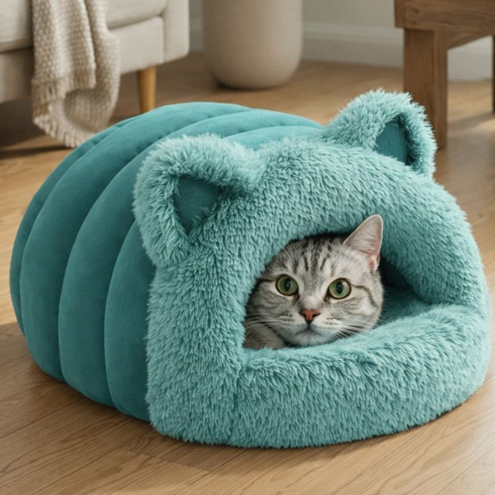 ScritchPets Plush Cave Cat Bed