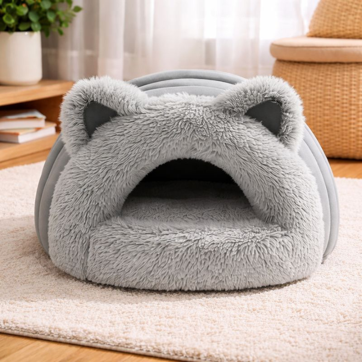 ScritchPets Plush Cave Cat Bed