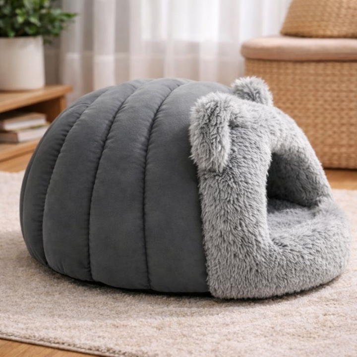 ScritchPets Plush Cave Cat Bed