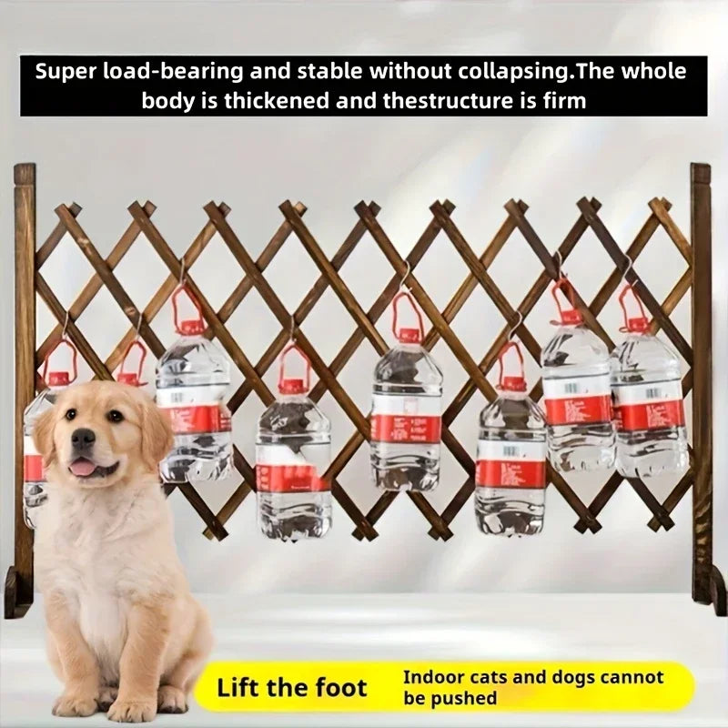 ScritchPets Retractable Wooden Pet Gate Freestanding