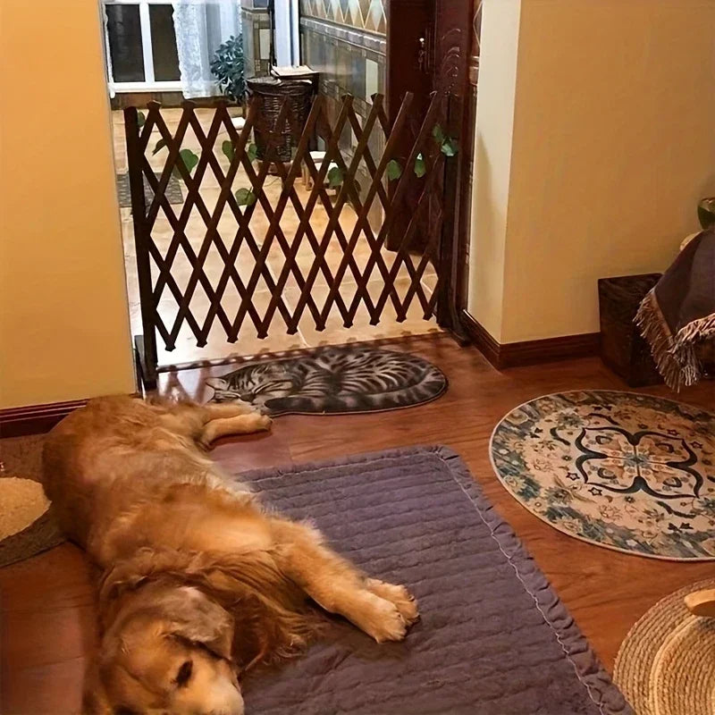 ScritchPets Retractable Wooden Pet Gate Freestanding
