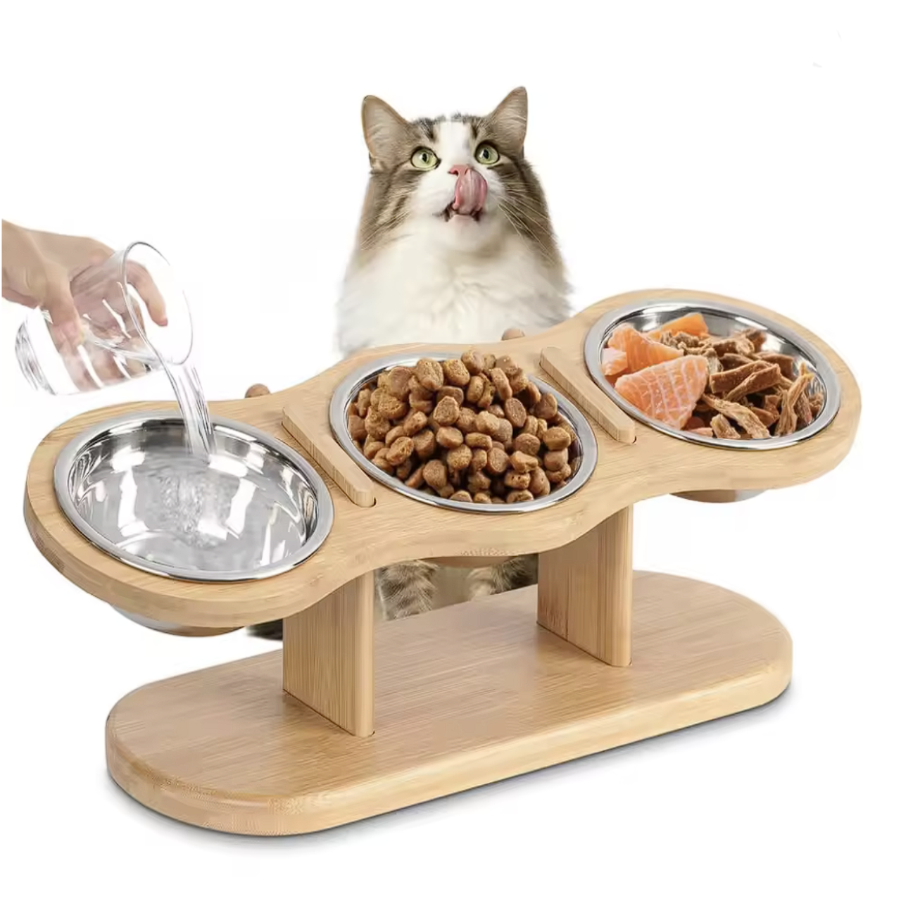 ScritchPets Tilted Cat Bowls with Wooden Stand