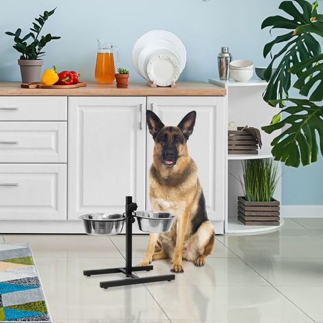 Relaxdays Stainless Steel Feeding Bowl, Set of 2, Height-Adjustable Stand, for Dogs, Non-Slip, 42 x 53 x 26 cm, Silver - 2