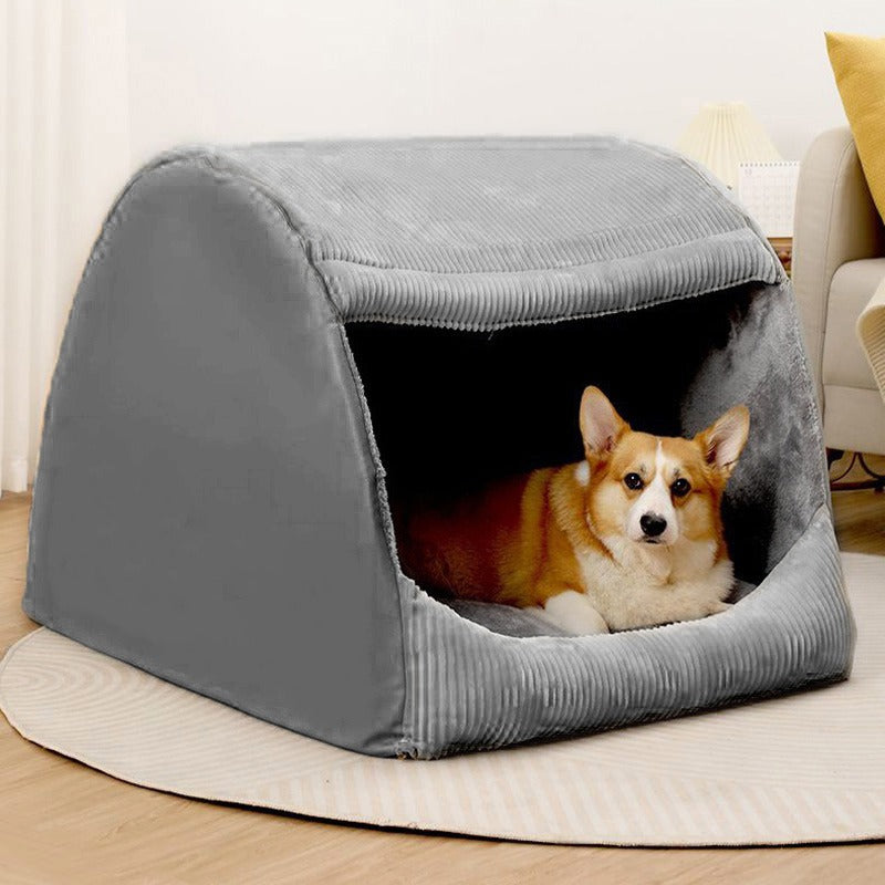 ScritchPets Warm Flannel Semi Enclosed Dog Tent Bed