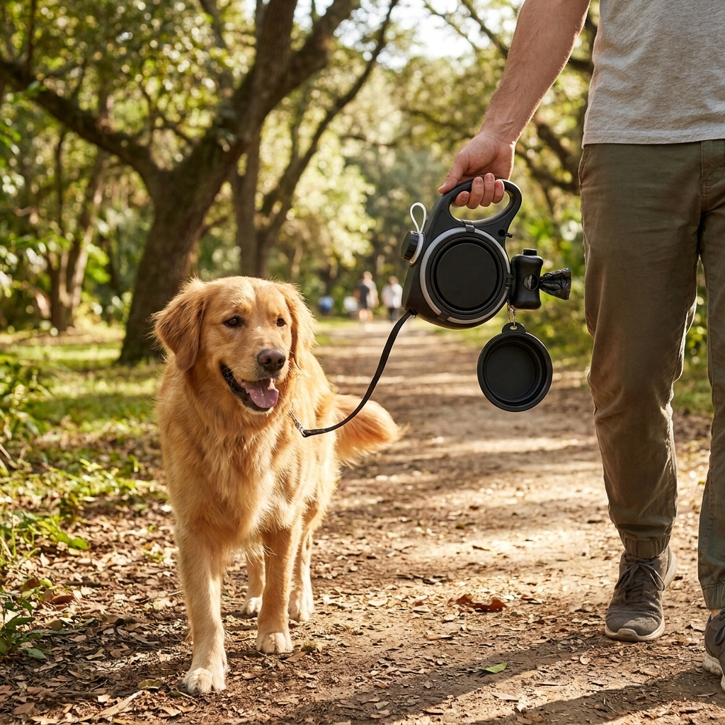 ScritchPets Retractable Dog Leash with Water Bottle lifestyle image