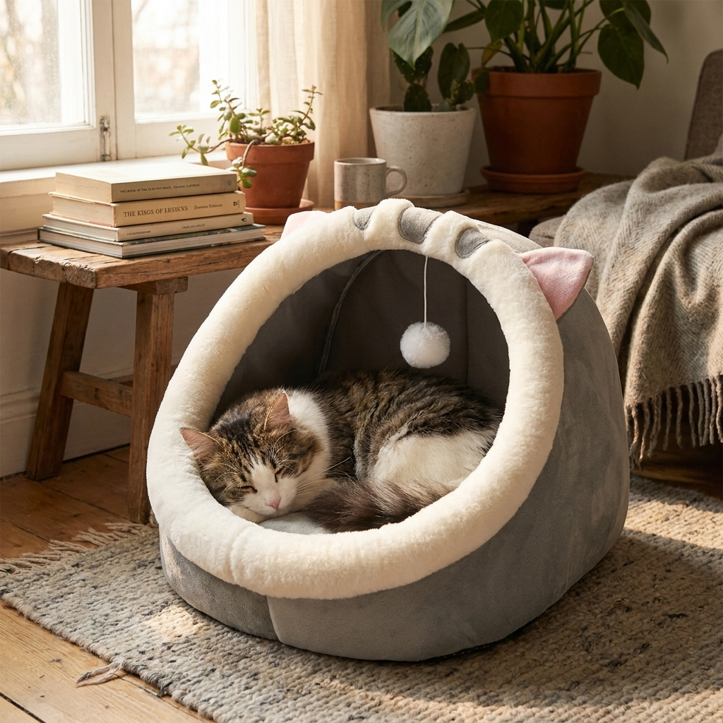 ScritchPets Deep Sleep Foldable Cat Bed lifestyle image