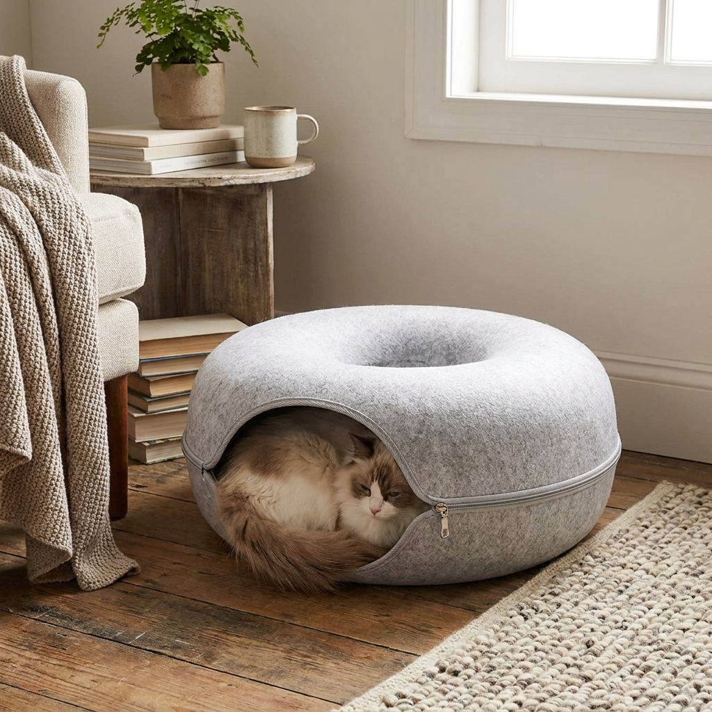 ScritchPets Cosy Cave Cat Donut Bed lifestyle image