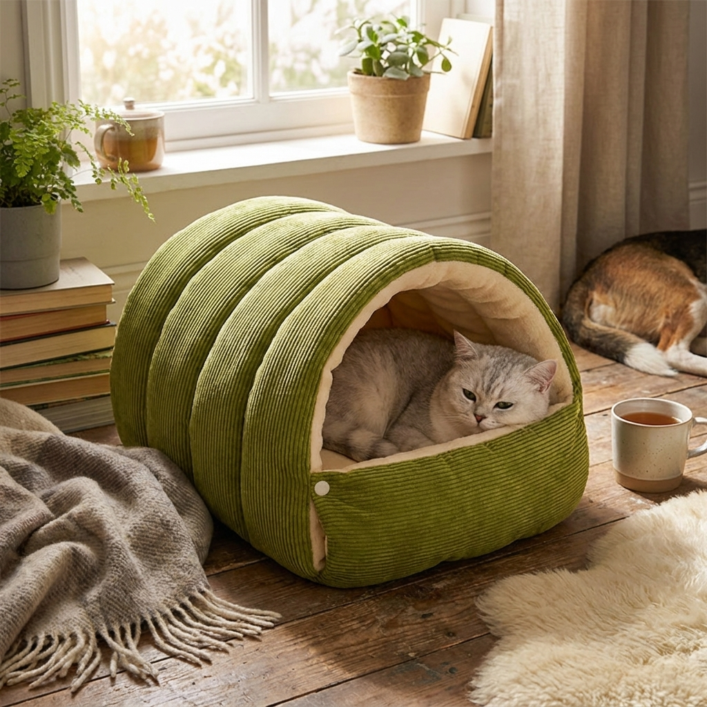 ScritchPets Closed Off Winter Cat Bed lifestyle image