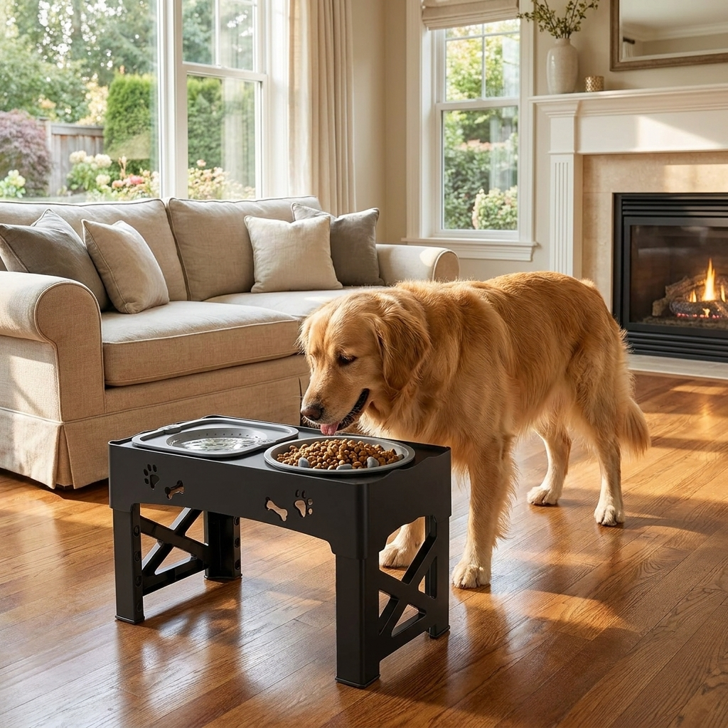 ScritchPets Raised Adjustable Slow Feeder Dog Bowl