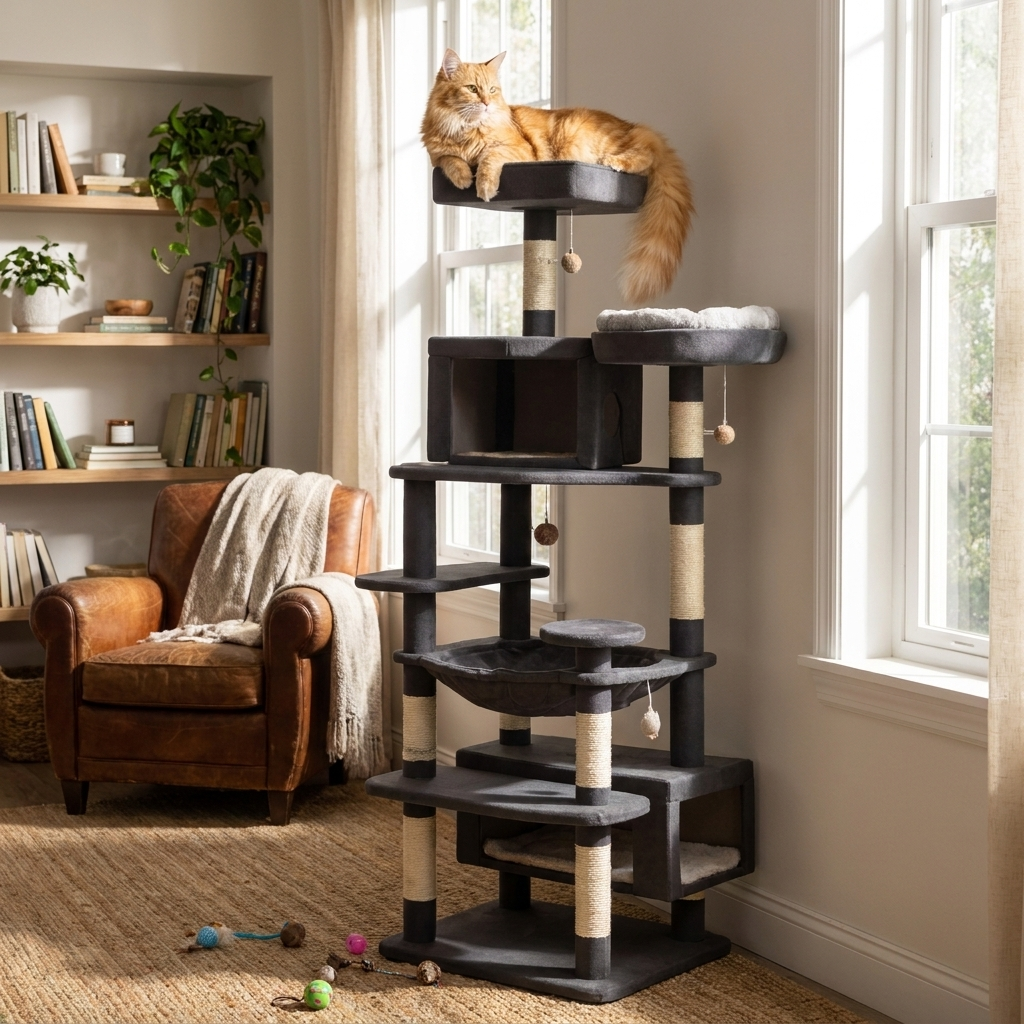ScritchPets Multi Level Cat Tree Tower lifestyle image