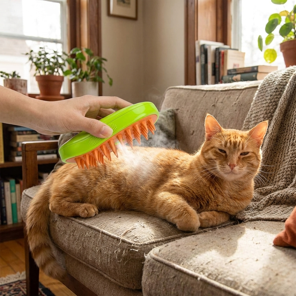 ScritchPets 3 in 1 Cat Steam Grooming Brush lifestyle image