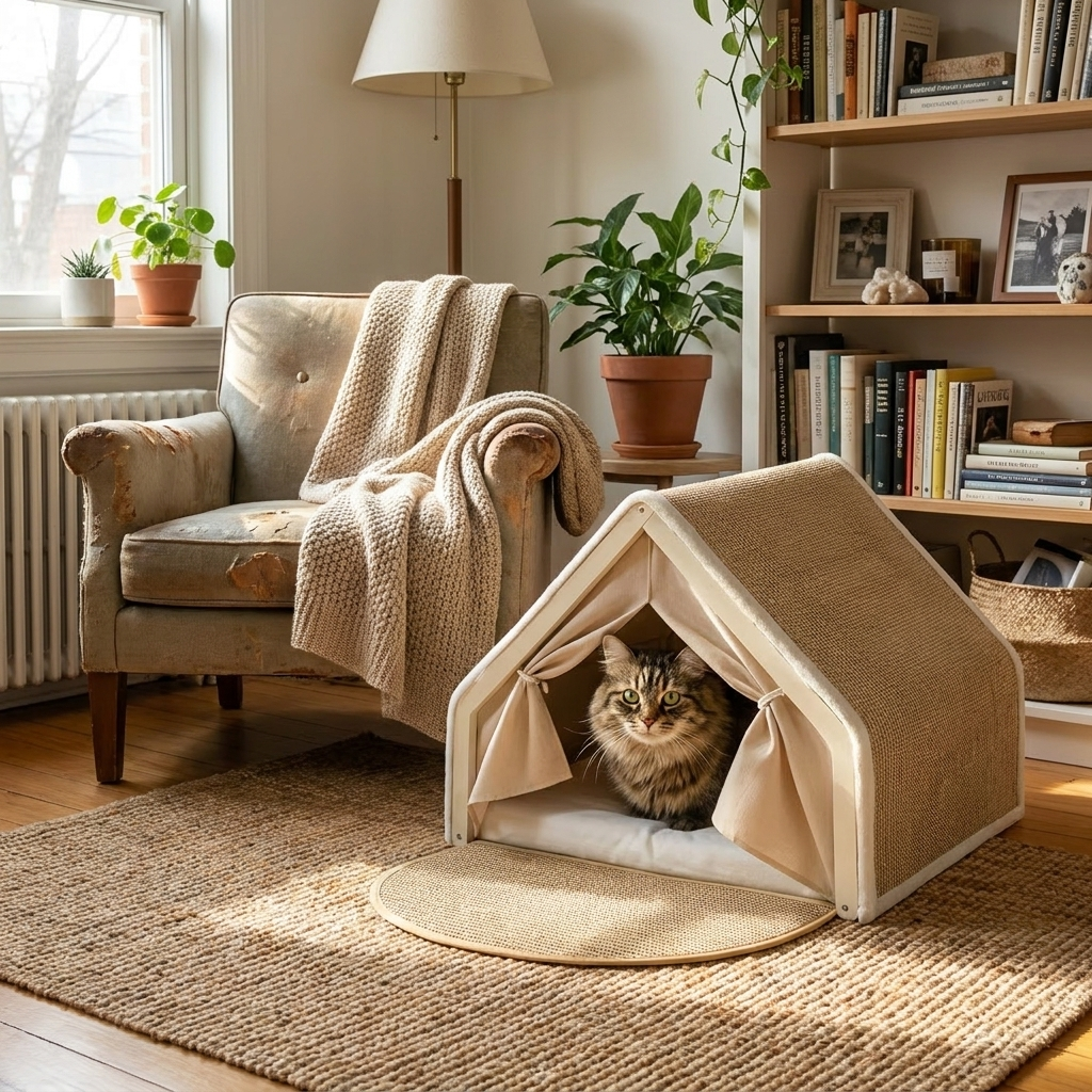 ScritchPets Scratchable Cat Tent Bed lifestyle image
