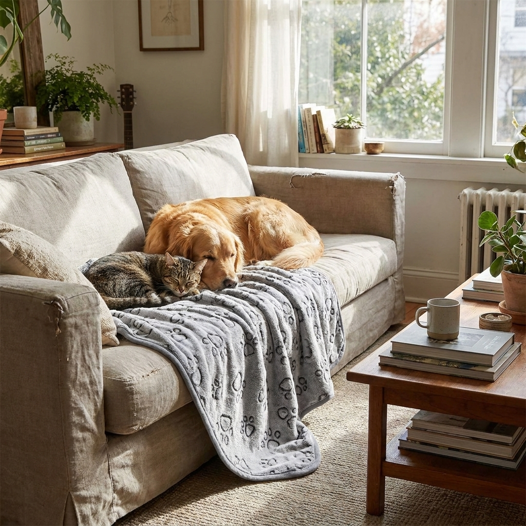 ScritchPets Cartoon Cosy Pet Fleece Blanket lifestyle image