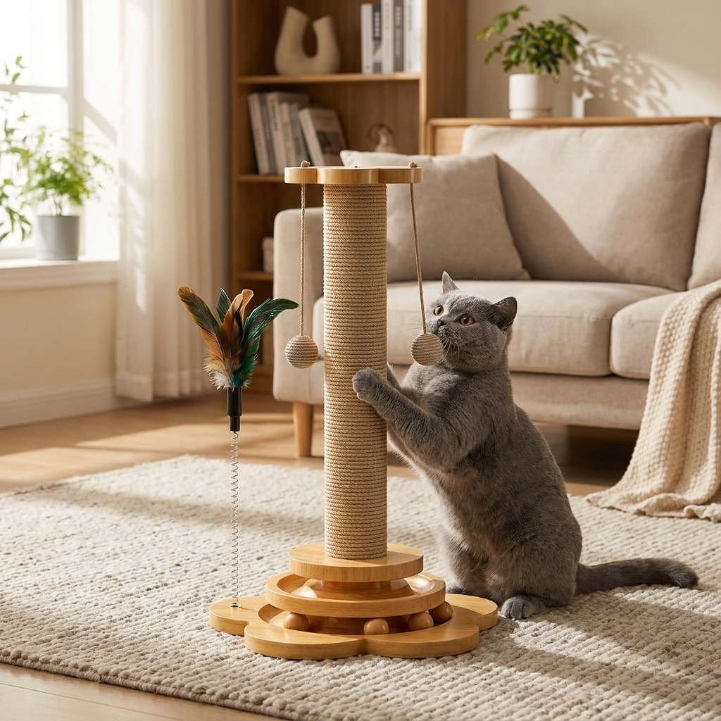 ScritchPets Wooden Cat Scratching Post