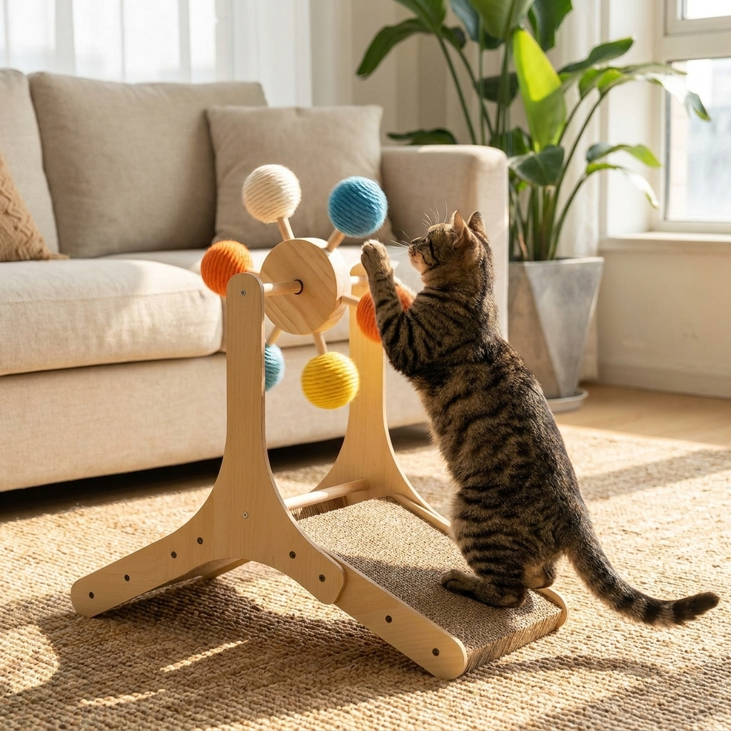 ScritchPets Wooden Cat Scratch Spinner lifestyle image