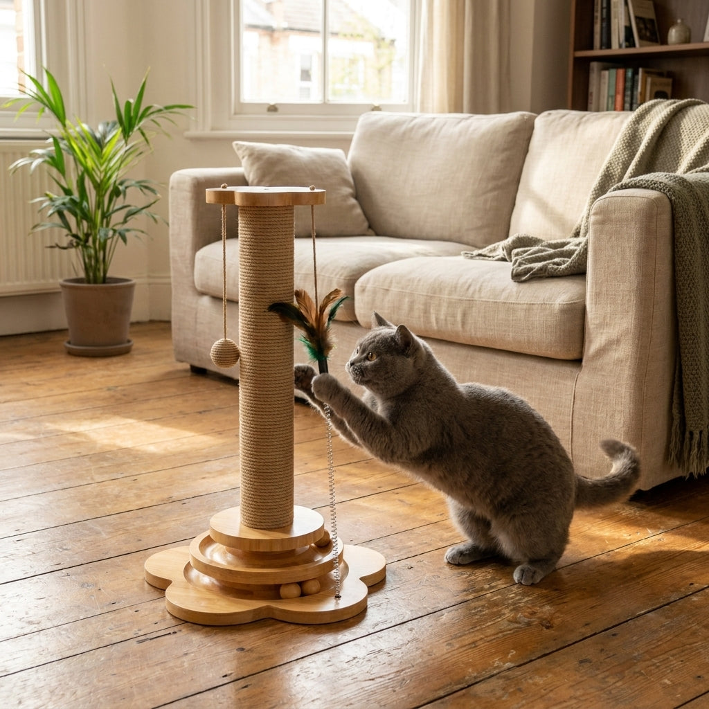 ScritchPets Wooden Cat Scratching Post lifestyle image