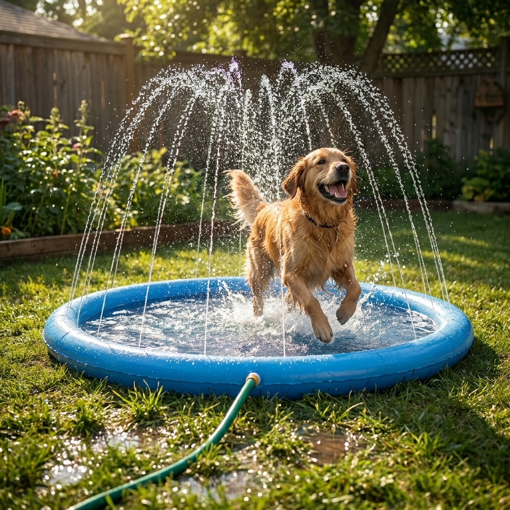 ScritchPets Dog Splash Pad Sprinkler Mat lifestyle image