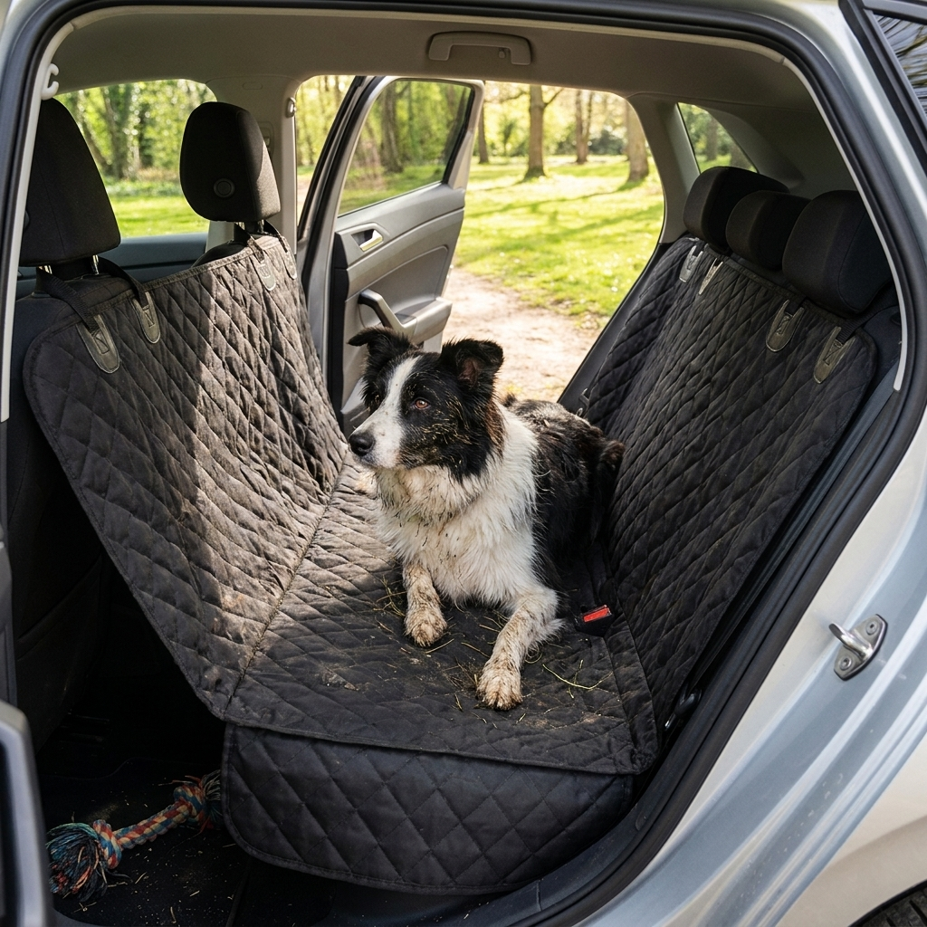 Quilted Dog Car Seat Protector lifestyle