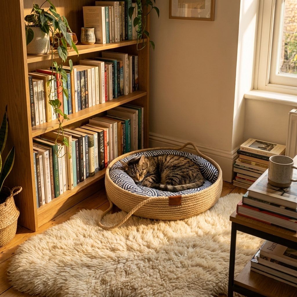 Woven Rattan Cat Bed lifestyle