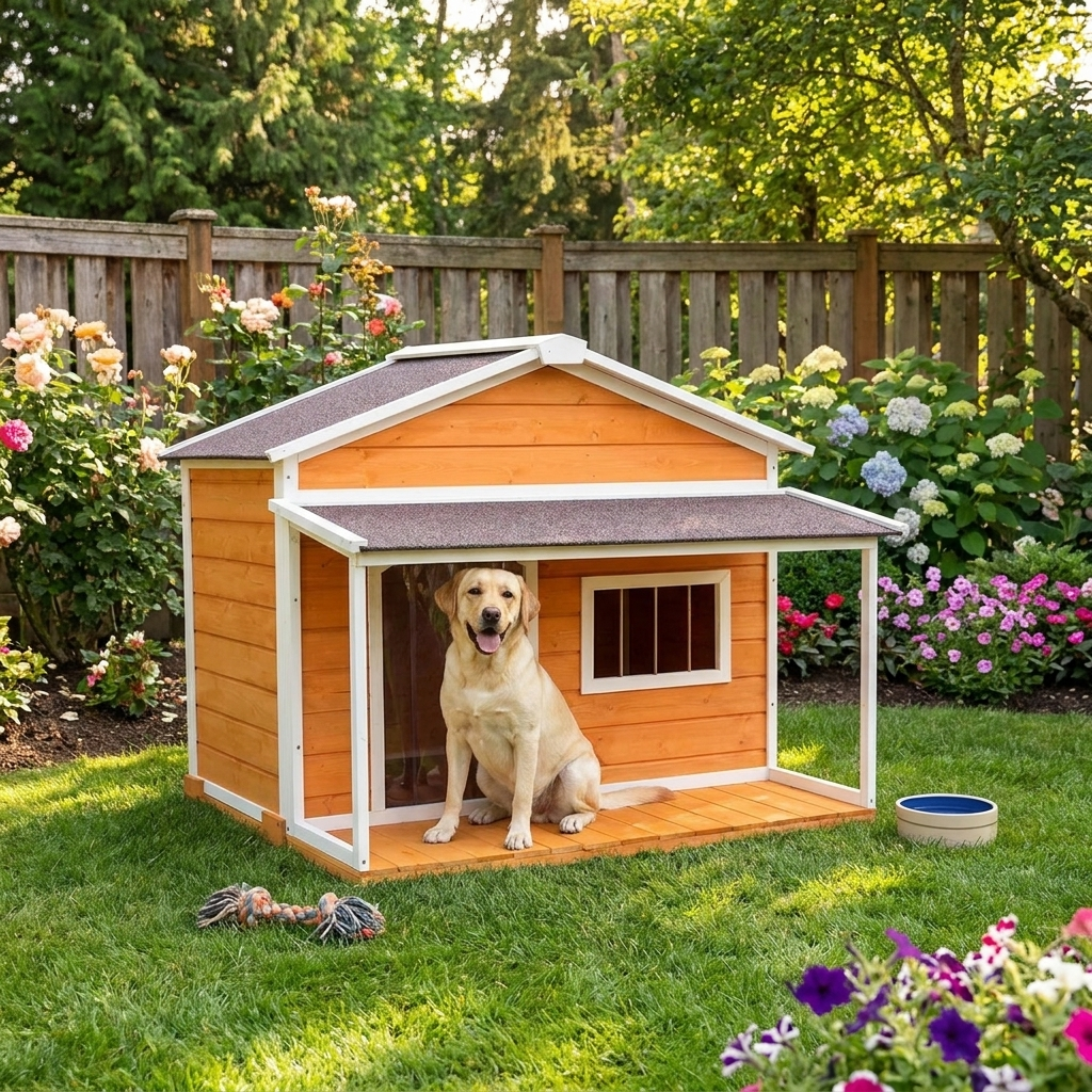 Solid Wood Outdoor Dog Kennel lifestyle