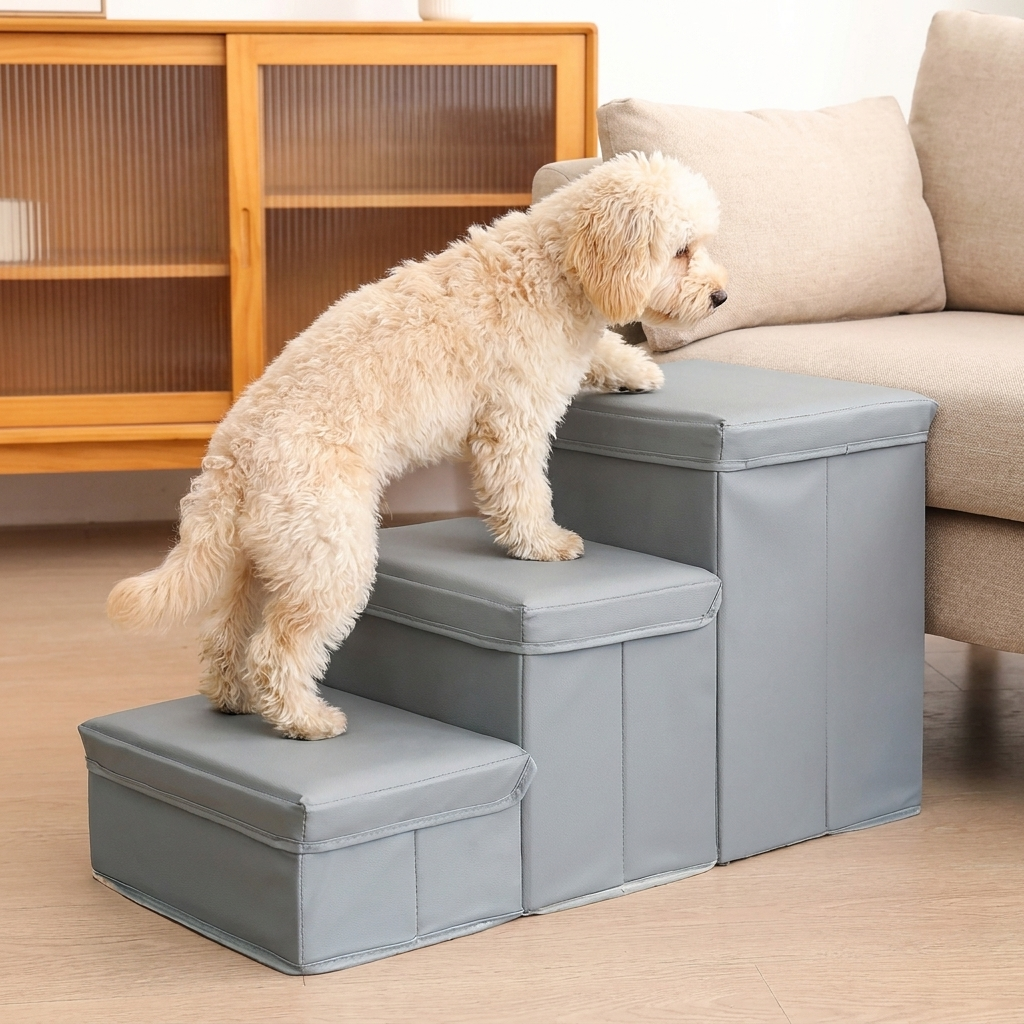 ScritchPets Foldable Dog Stairs with Storage