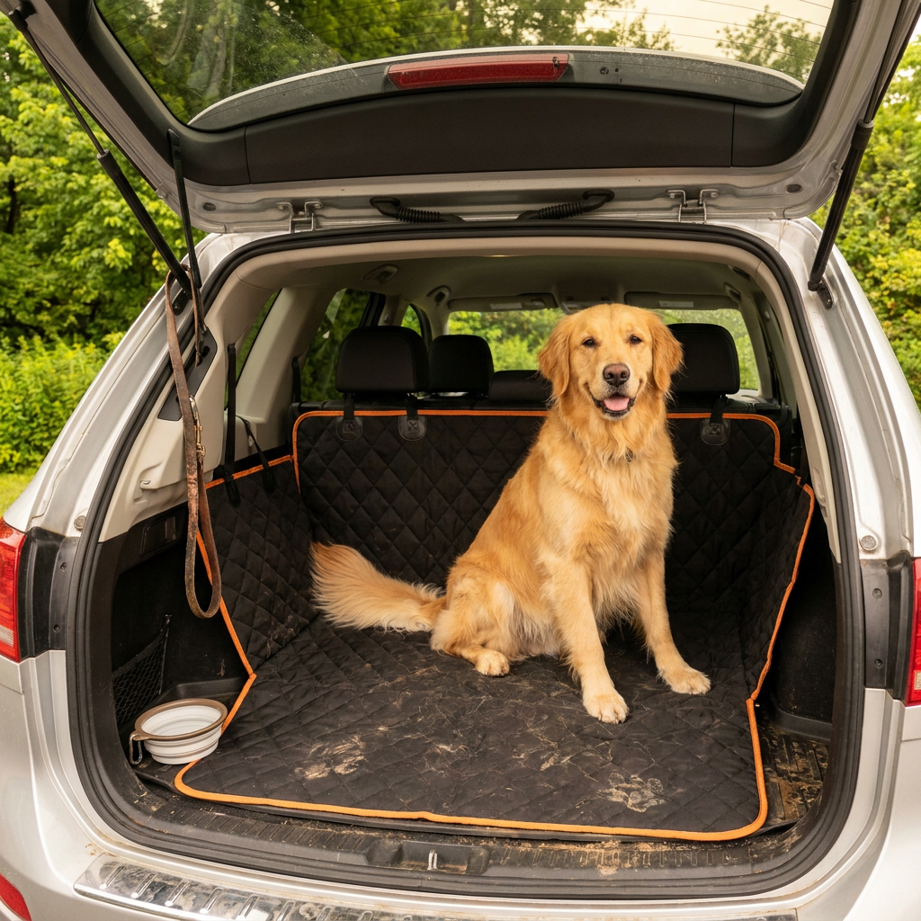 ScritchPets Quilted Dog Car Seat Protector in use
