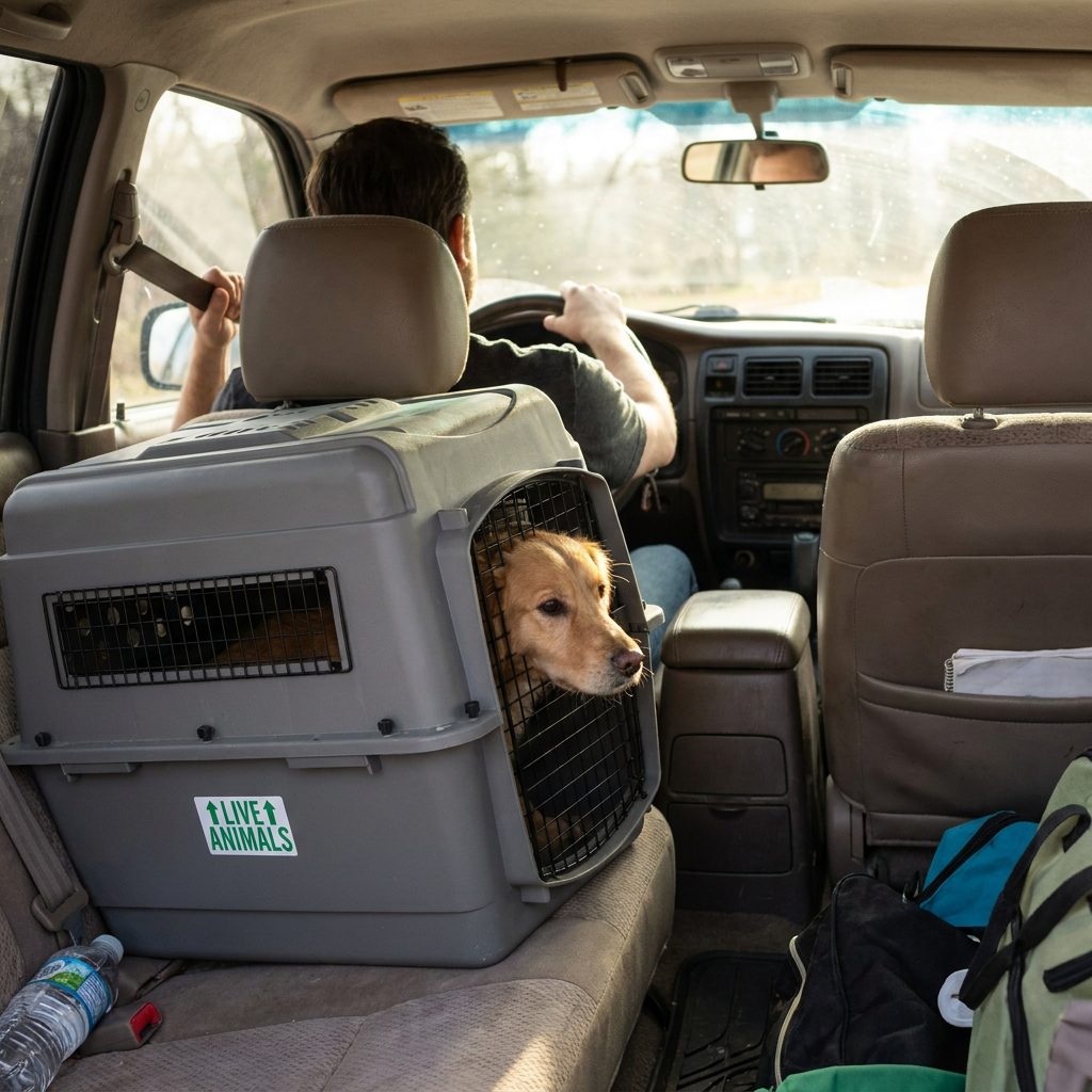 ScritchPets Travel Pet Kennel Intermediate in use