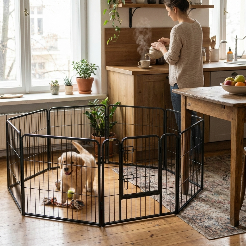 ScritchPets 8 Panel Puppy Play Pen in use