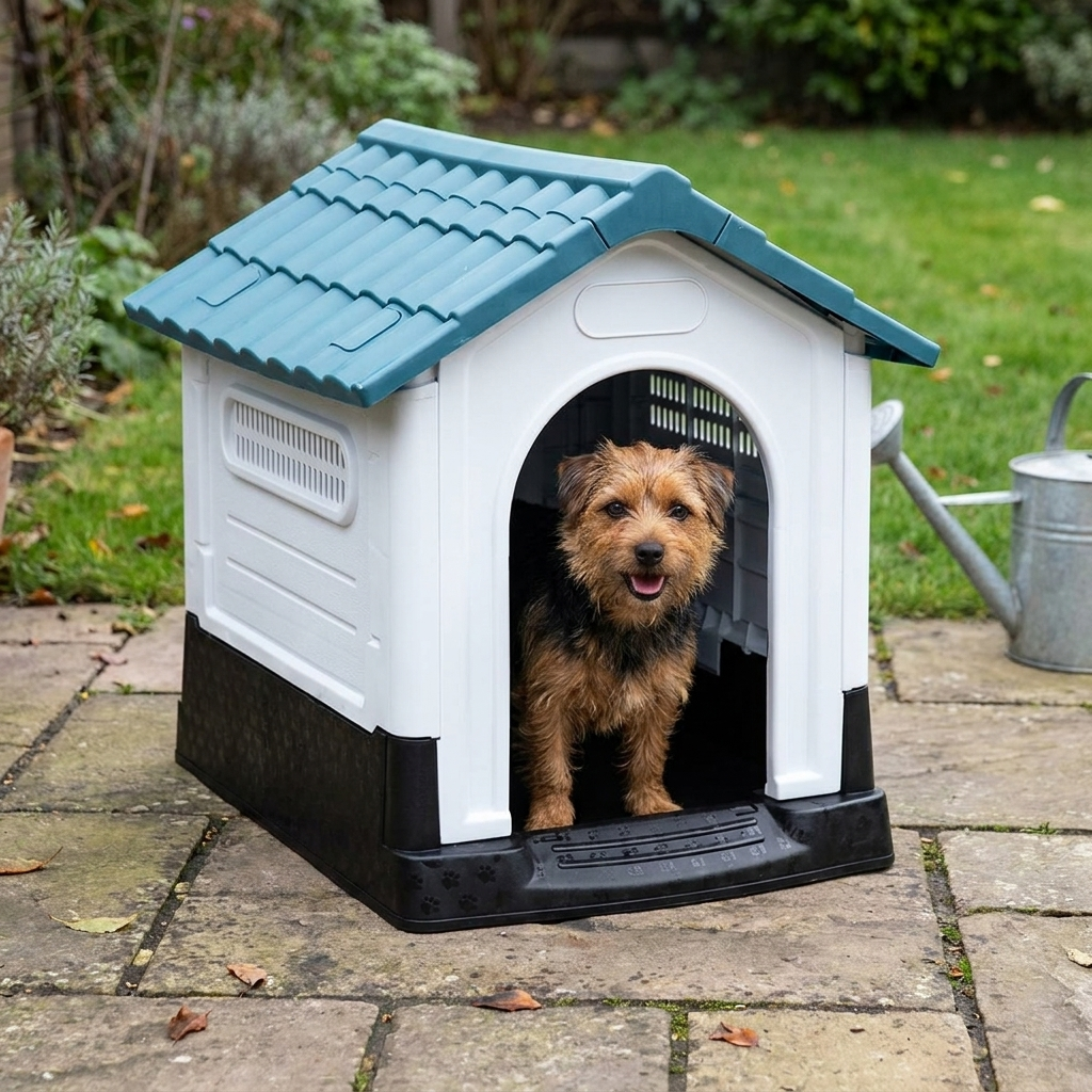ScritchPets Polypropylene Dog House Blue in use