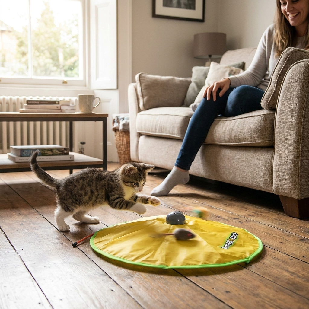 ScritchPets Automatic Rotating Mouse Cat Toy in use